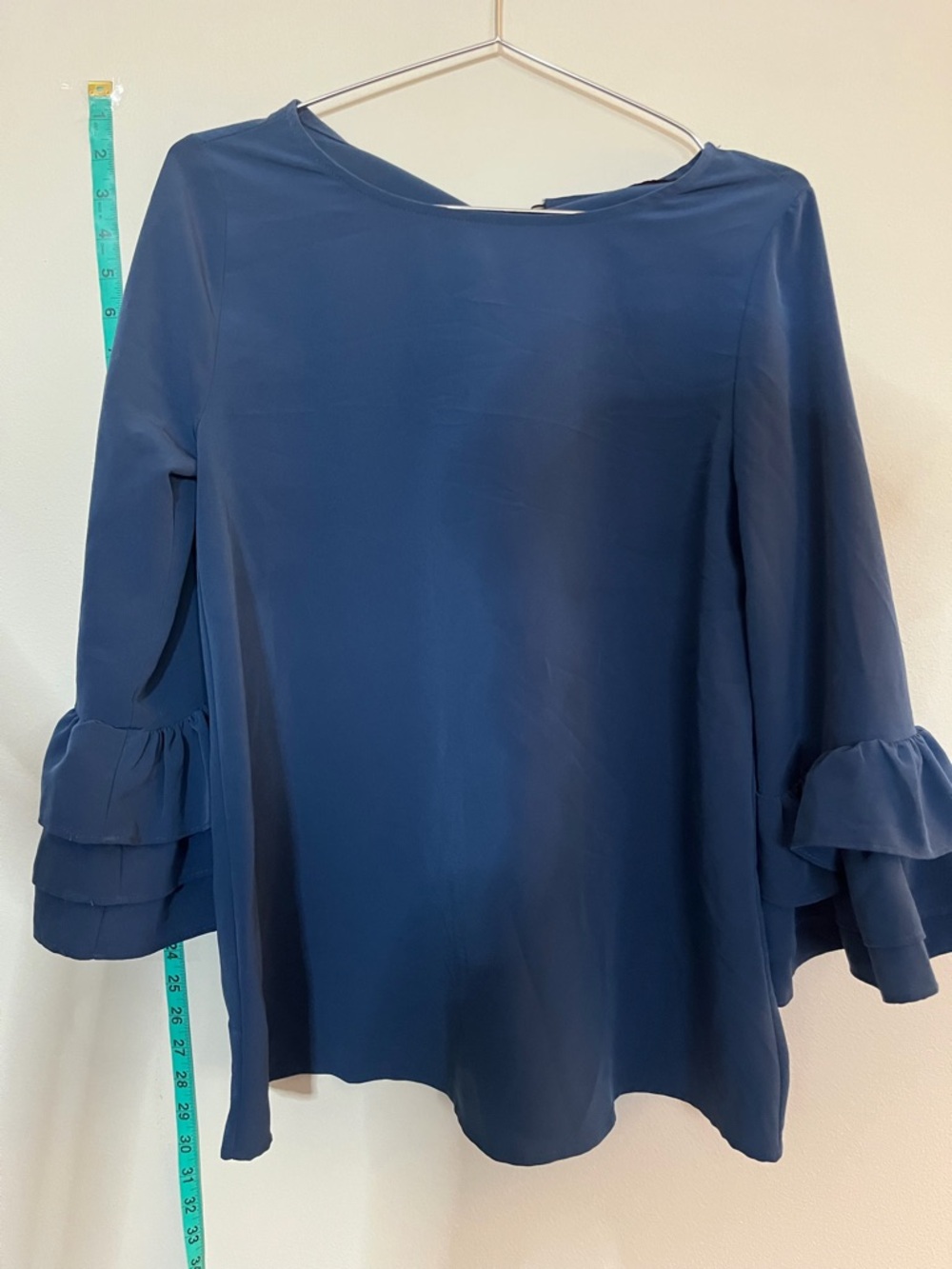 Women's Navy Ruffle-Sleeve Blouse